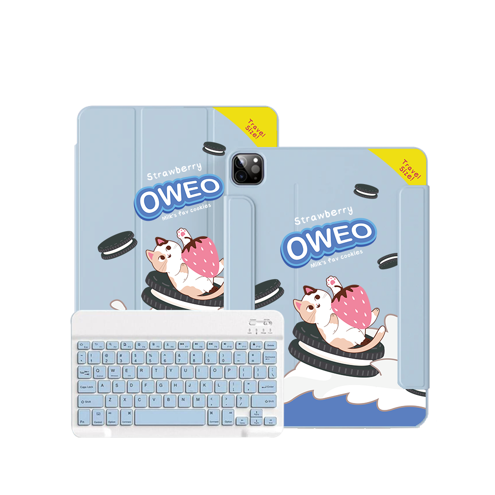 ฝาพับคีย์บอร์ดไร้สายสำหรับ iPad / Android Tab - Meow Pop Oweo Cat