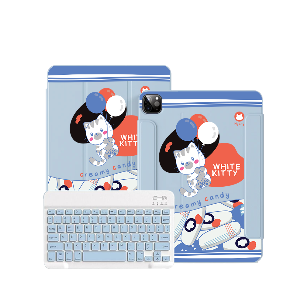 ฝาพับคีย์บอร์ดไร้สายสำหรับ iPad / Android - คิตตี้สีขาว
