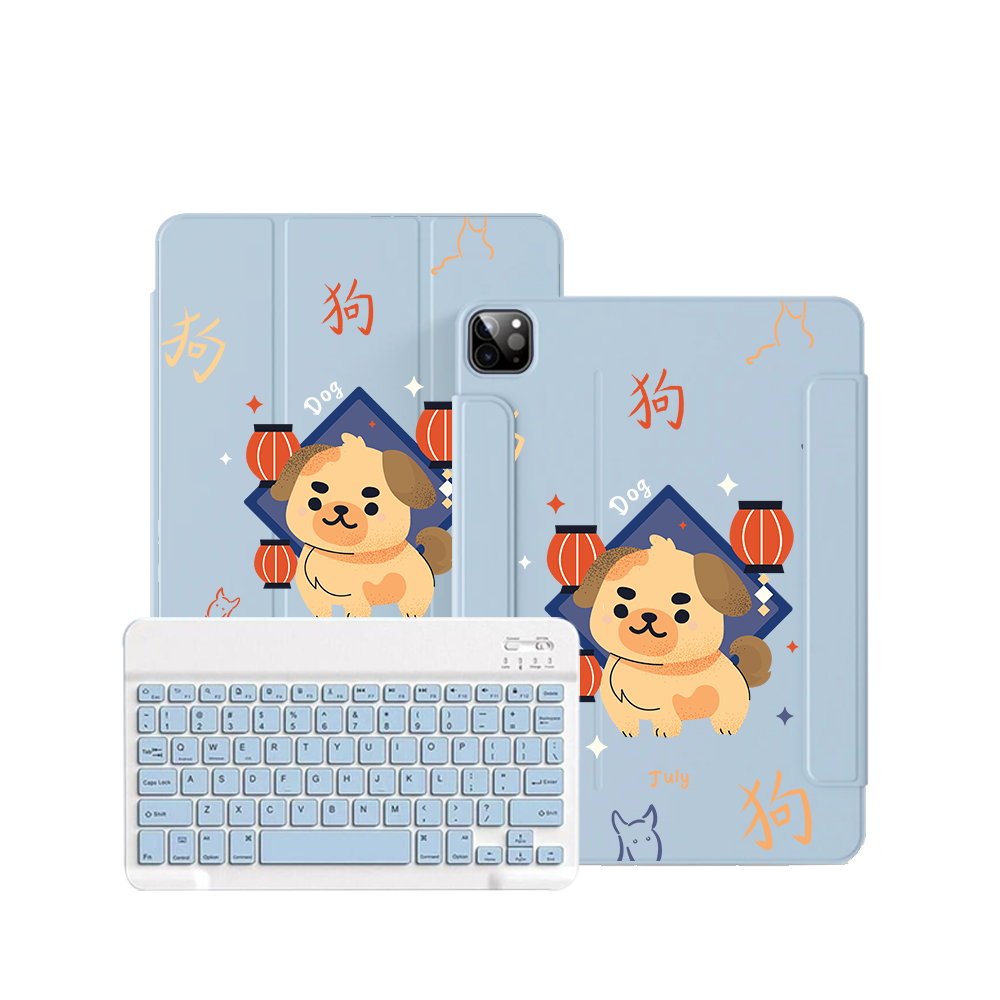 ฝาพับคีย์บอร์ดไร้สายสำหรับ iPad / Android - ลายสุนัข (นักษัตรจีน / ชิโอะ)