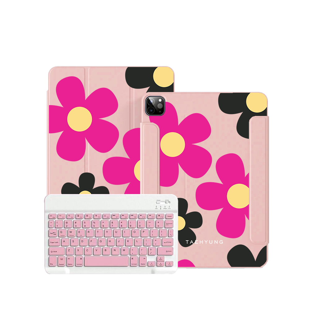 ฝาพับคีย์บอร์ดไร้สายสำหรับ iPad / Android - สีชมพูเดซี่