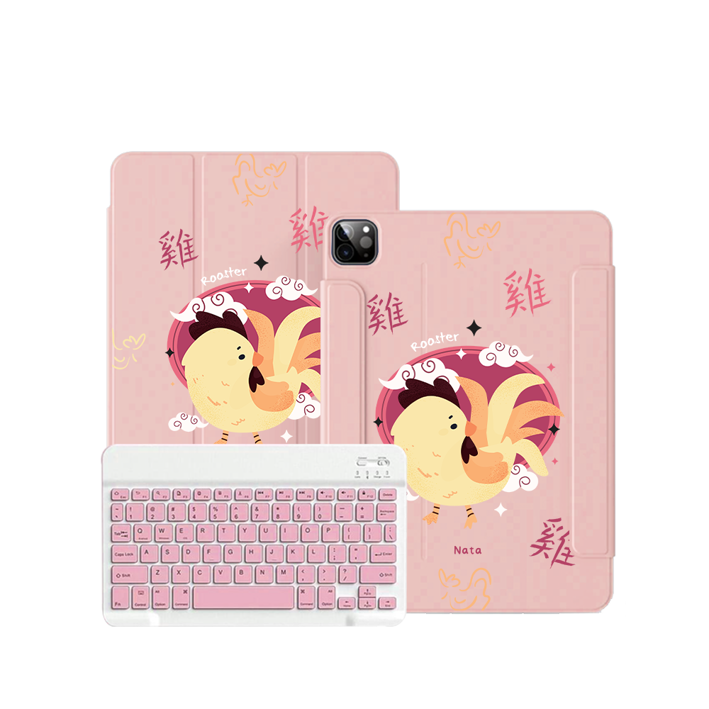 ฝาพับคีย์บอร์ดไร้สายสำหรับ iPad / Android - ลายไก่ (นักษัตรจีน / ชิโอ)