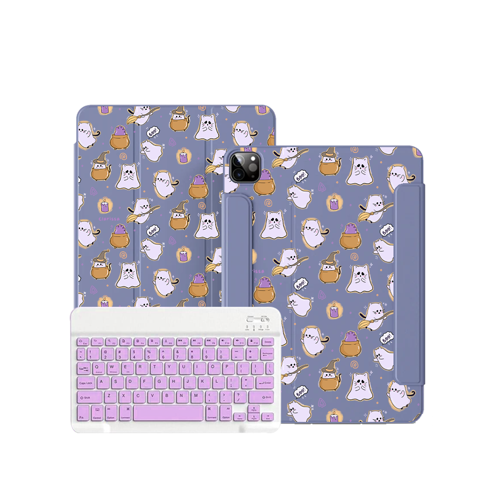 ฝาพับคีย์บอร์ดไร้สายสำหรับ iPad / Android Tab - Spooky Cat