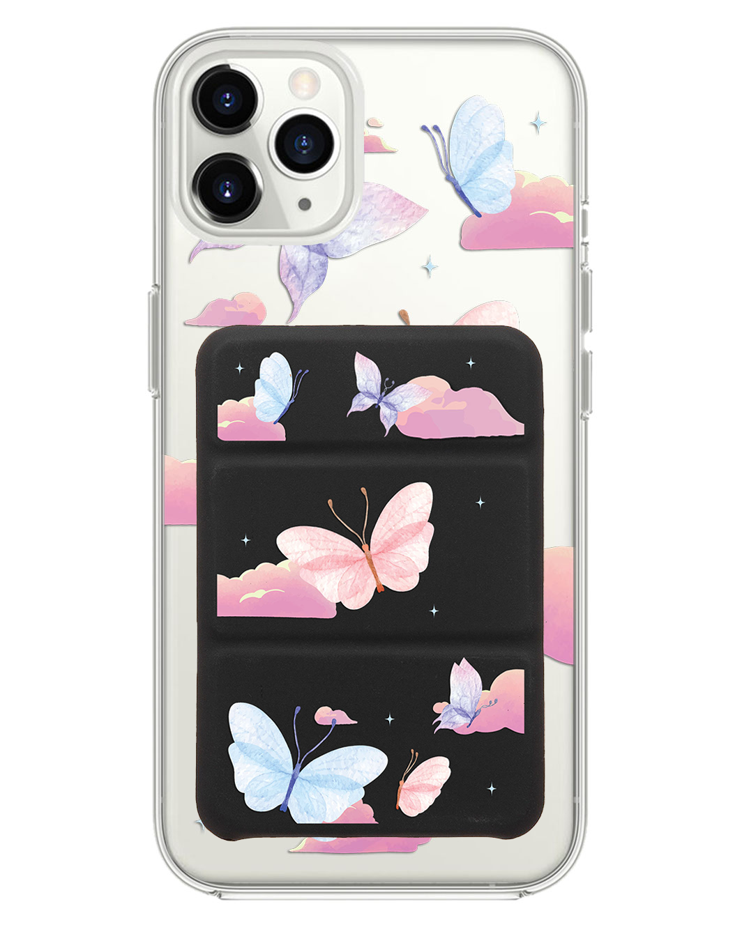 เคสพับสามทบแม่เหล็กสำหรับ iPhone - ลายผีเสื้อและเมฆ