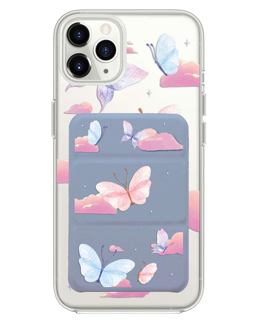 เคสพับสามทบแม่เหล็กสำหรับ iPhone - ลายผีเสื้อและเมฆ