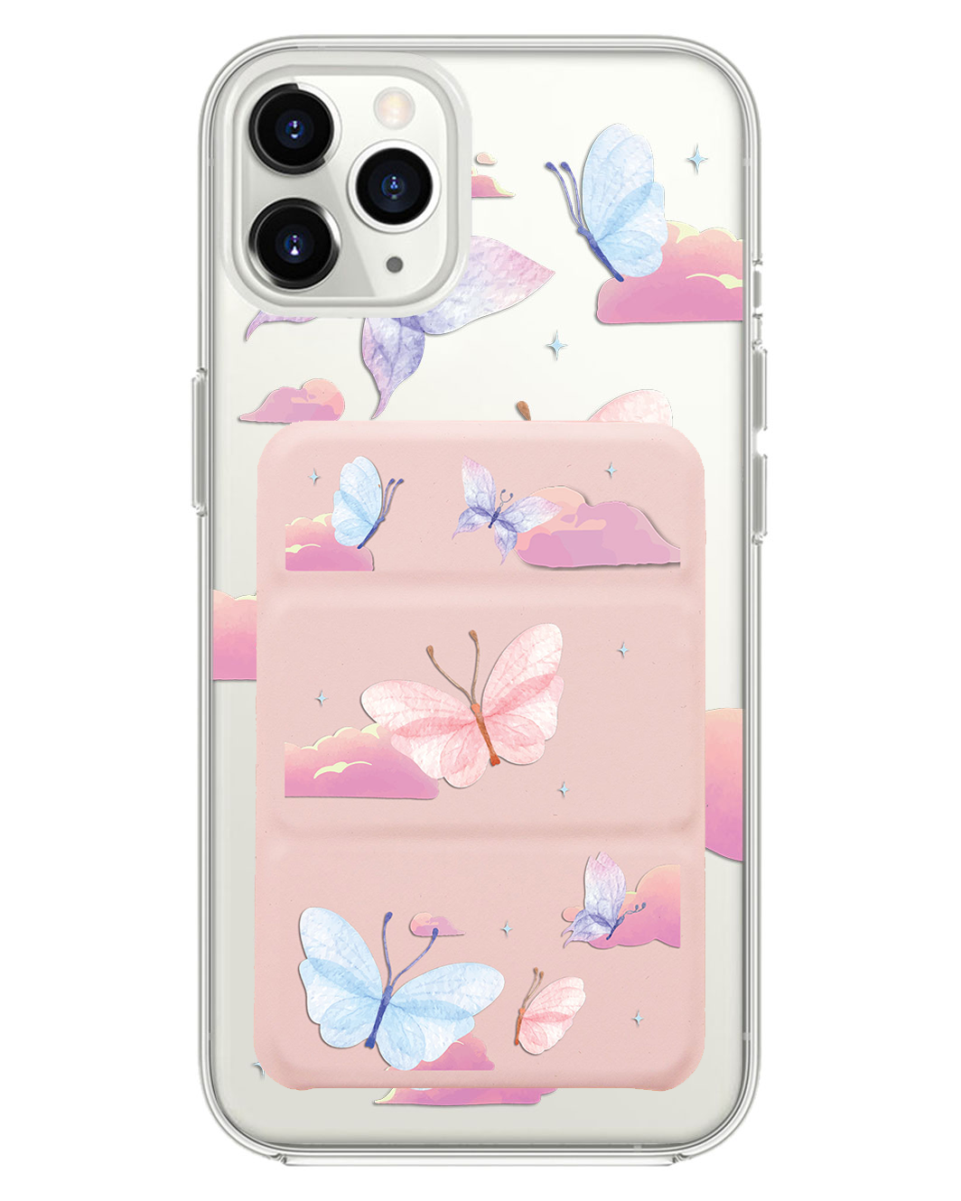 เคสพับสามทบแม่เหล็กสำหรับ iPhone - ลายผีเสื้อและเมฆ