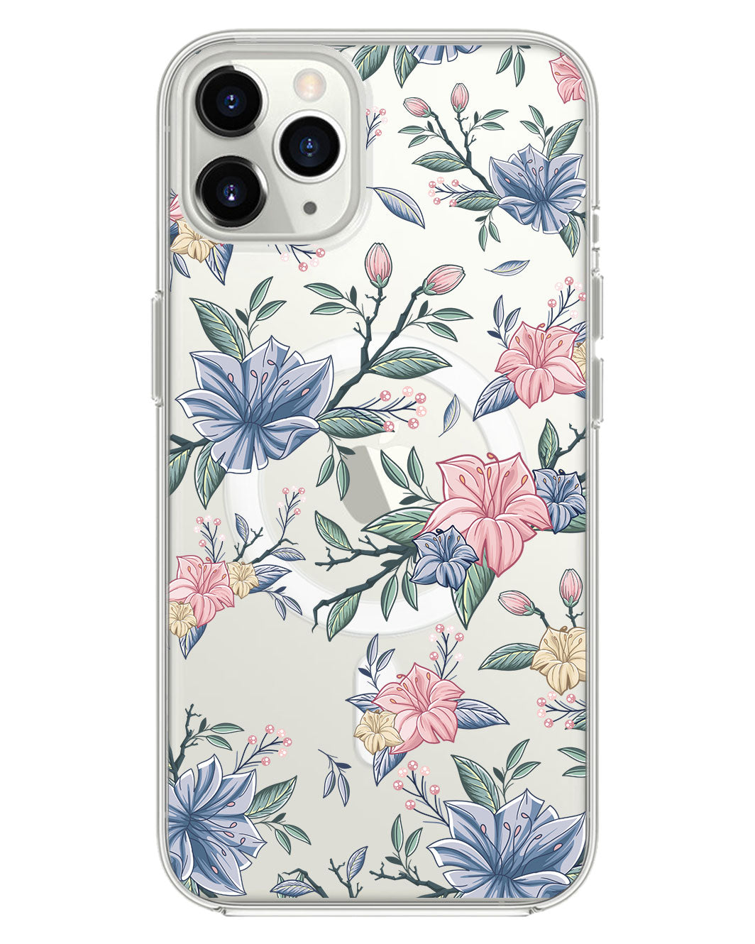 iPhone Rearguard Hybrid - สีชมพูและลายดอกไม้สีน้ำเงิน