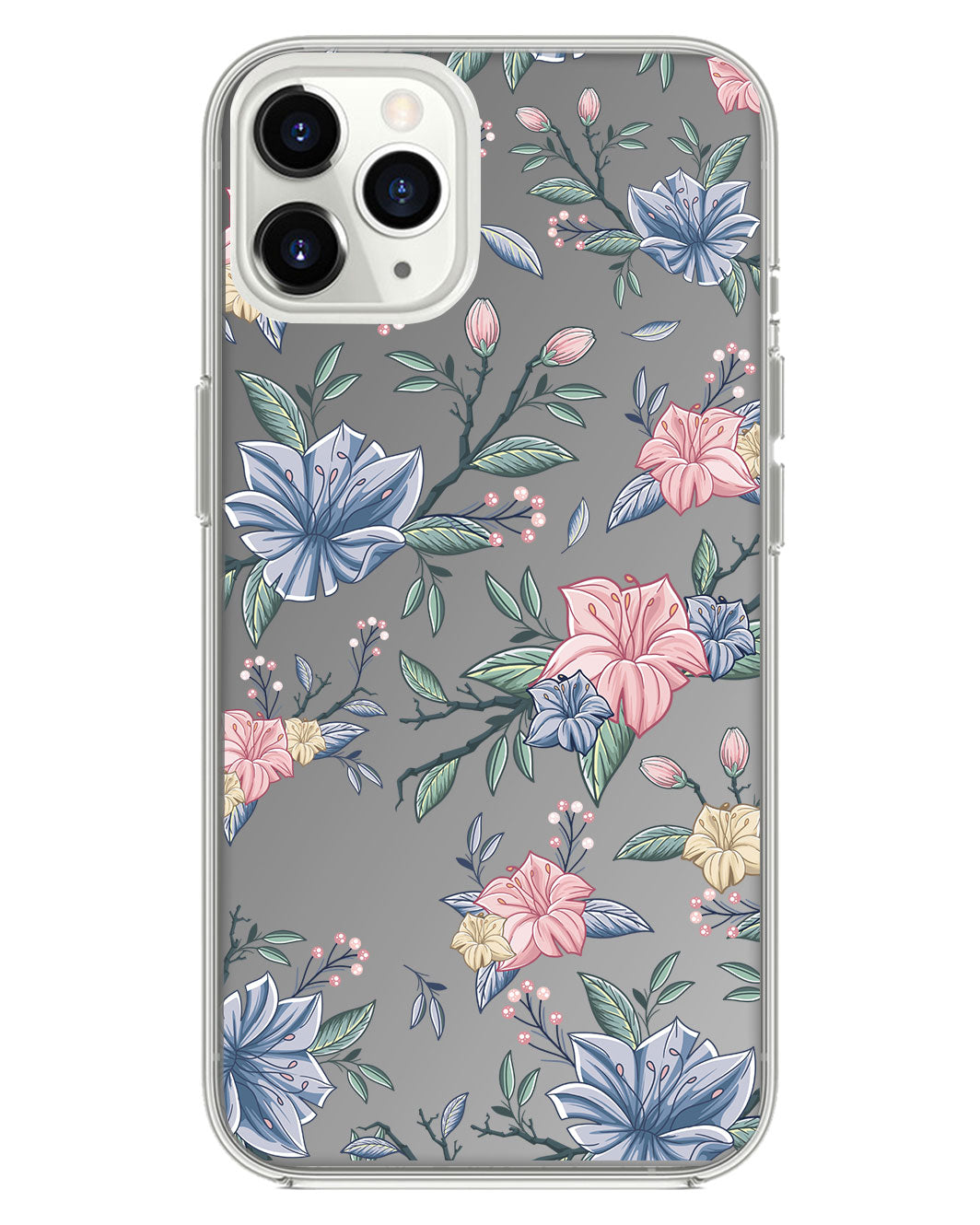 iPhone Mirror Grip - ลายดอกไม้สีชมพูและน้ำเงิน