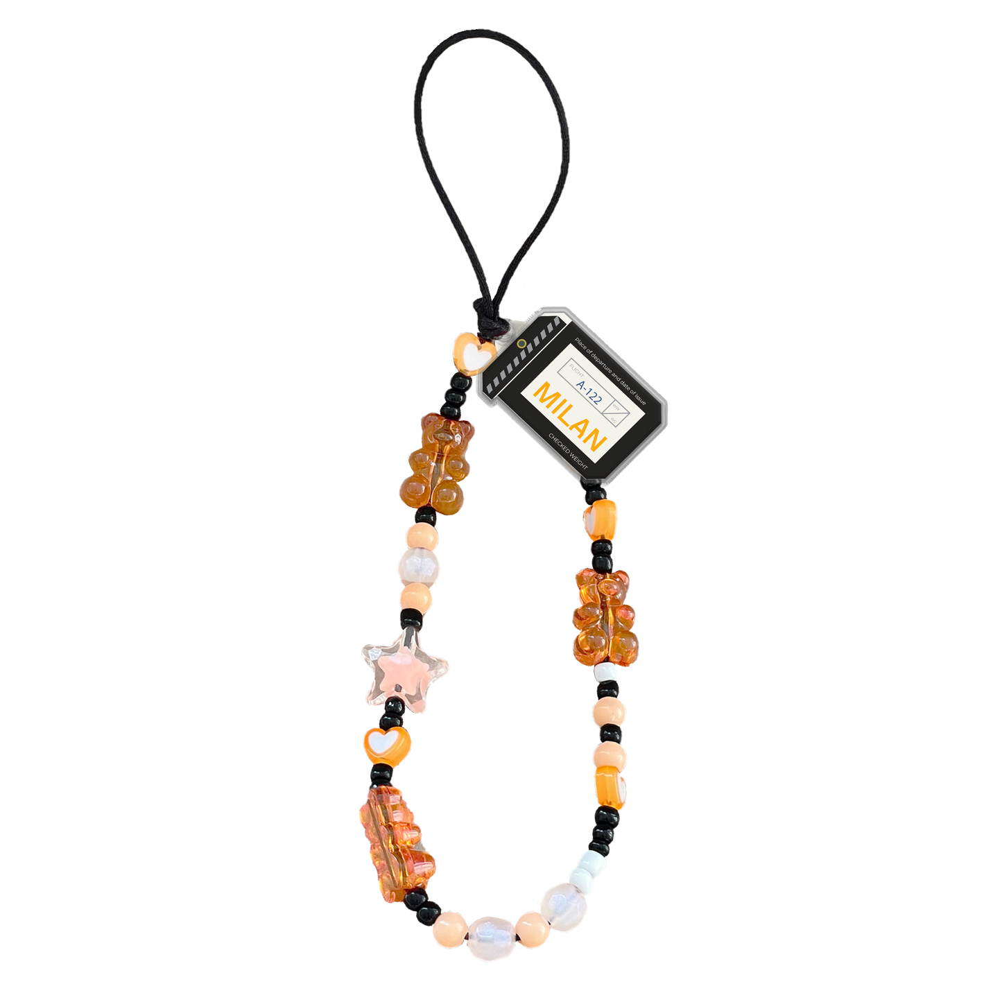 Beaded Strap with Acrylic Charm - Luggage Tag