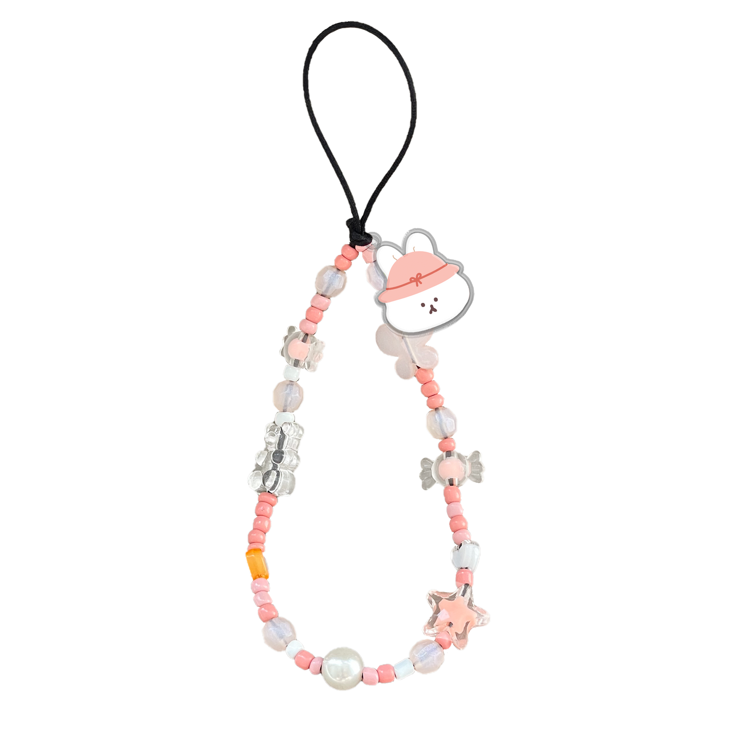 Beaded Strap with Acrylic Charm - Picnic Bear Pink
