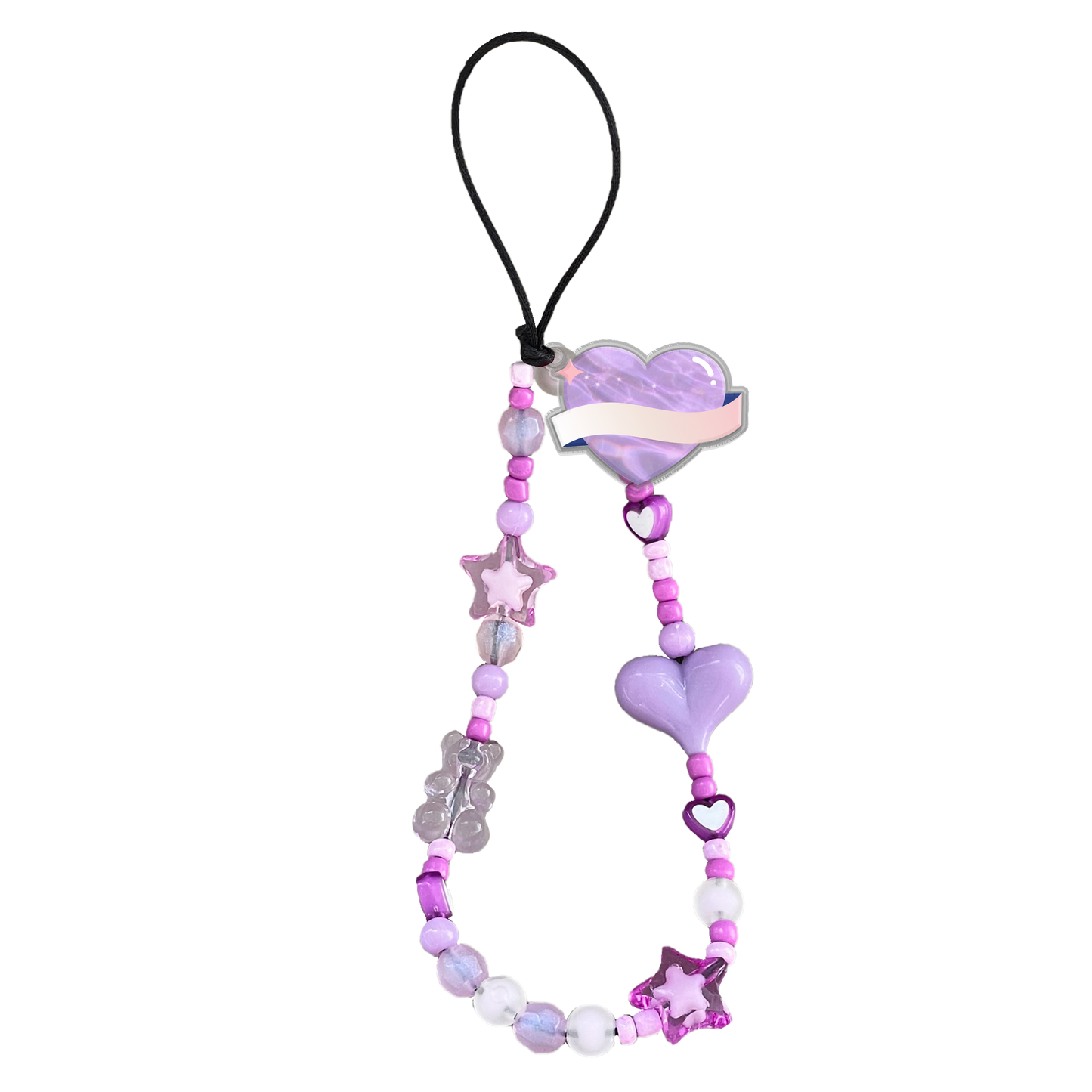 Beaded Strap with Acrylic Charm - Pink Planet