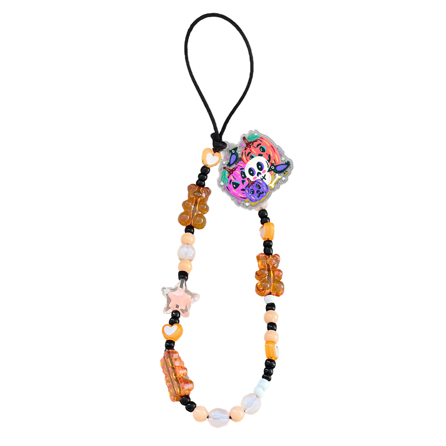 Beaded Strap with Acrylic Charm - Pumpkin Monster