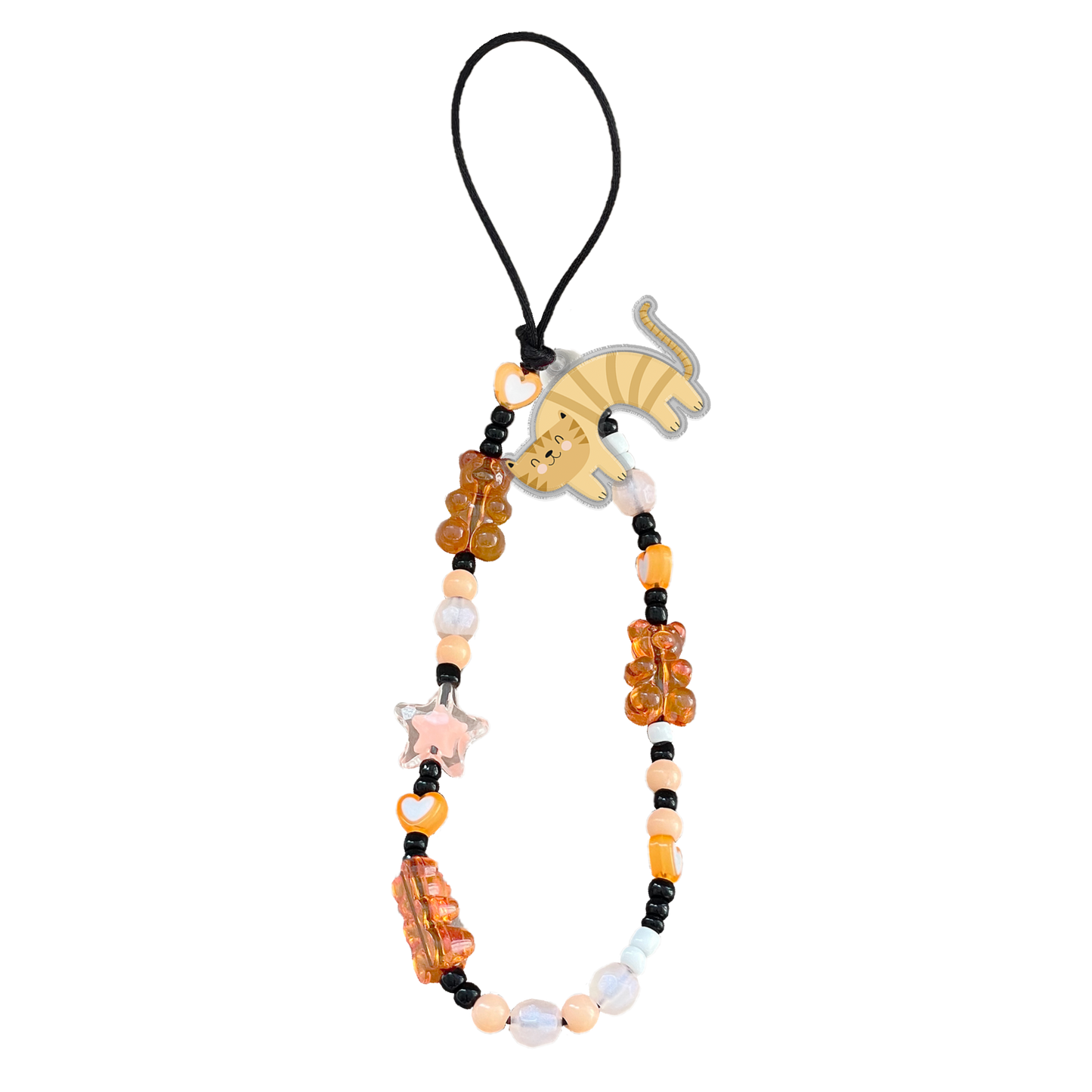 Beaded Strap with Acrylic Charm - Rainbow Meow