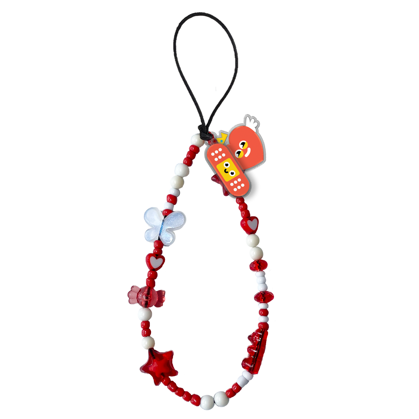Beaded Strap with Acrylic Charm - Red Club