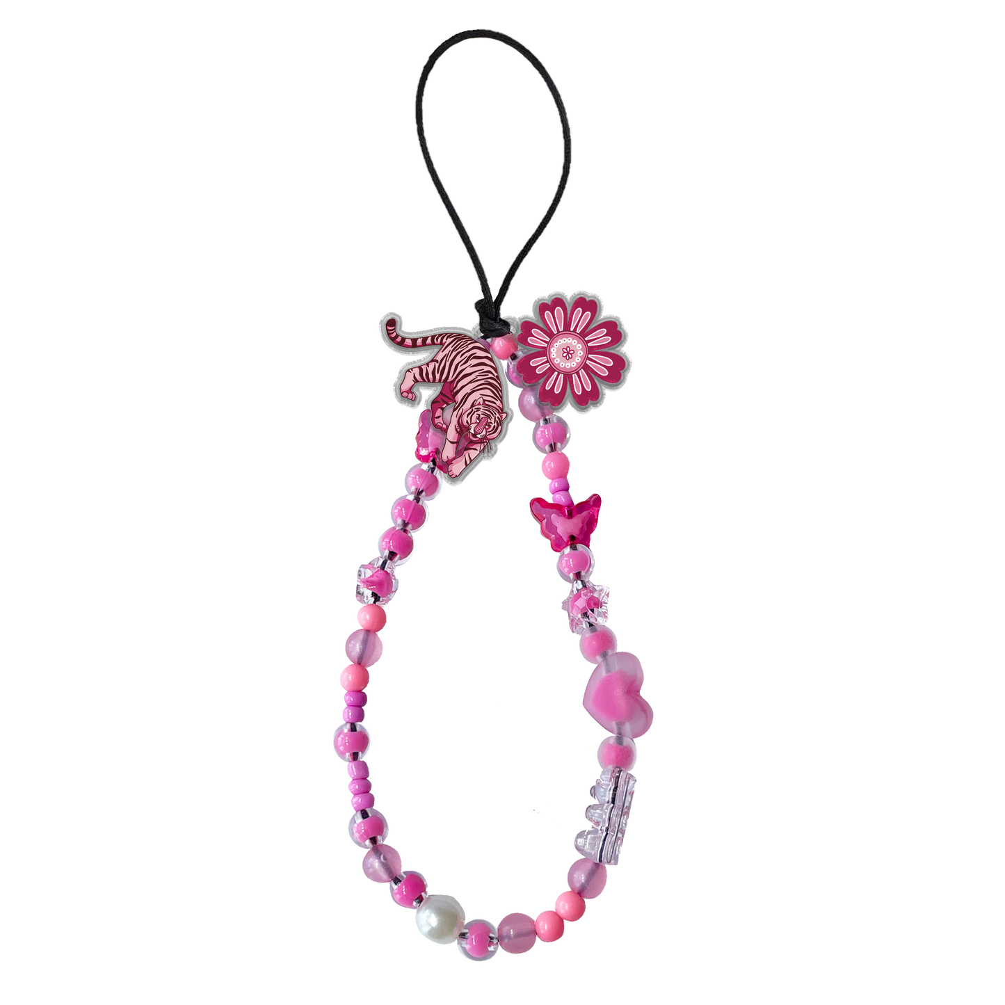 Beaded Strap with Acrylic Charm - Tiger & Floral 2.0