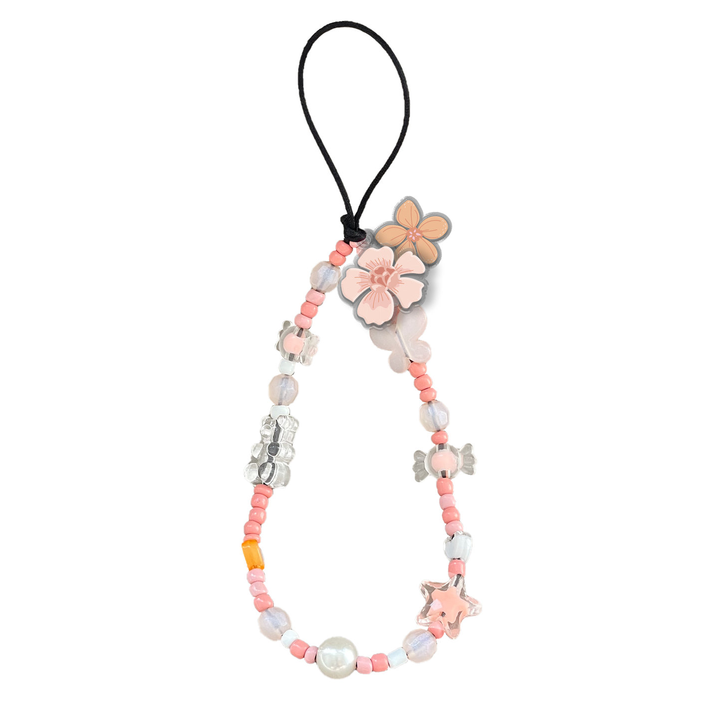 Beaded Strap with Acrylic Charm - Vinca
