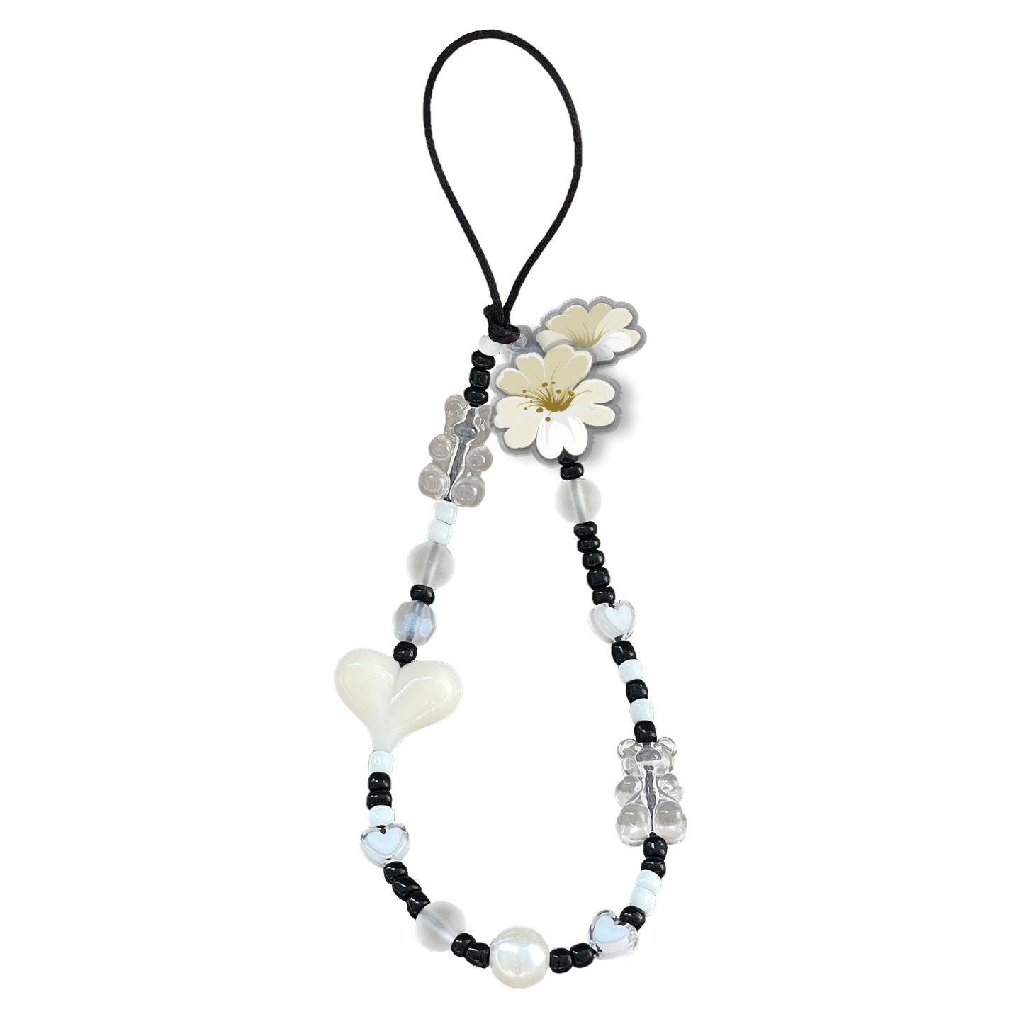 Beaded Strap with Acrylic Charm - White Magnolia
