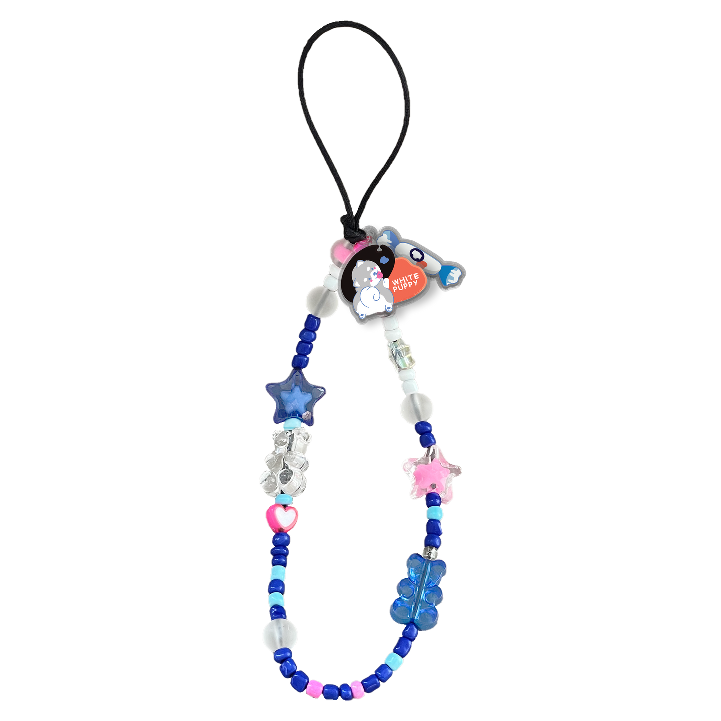 Beaded Strap with Acrylic Charm - White Puppy