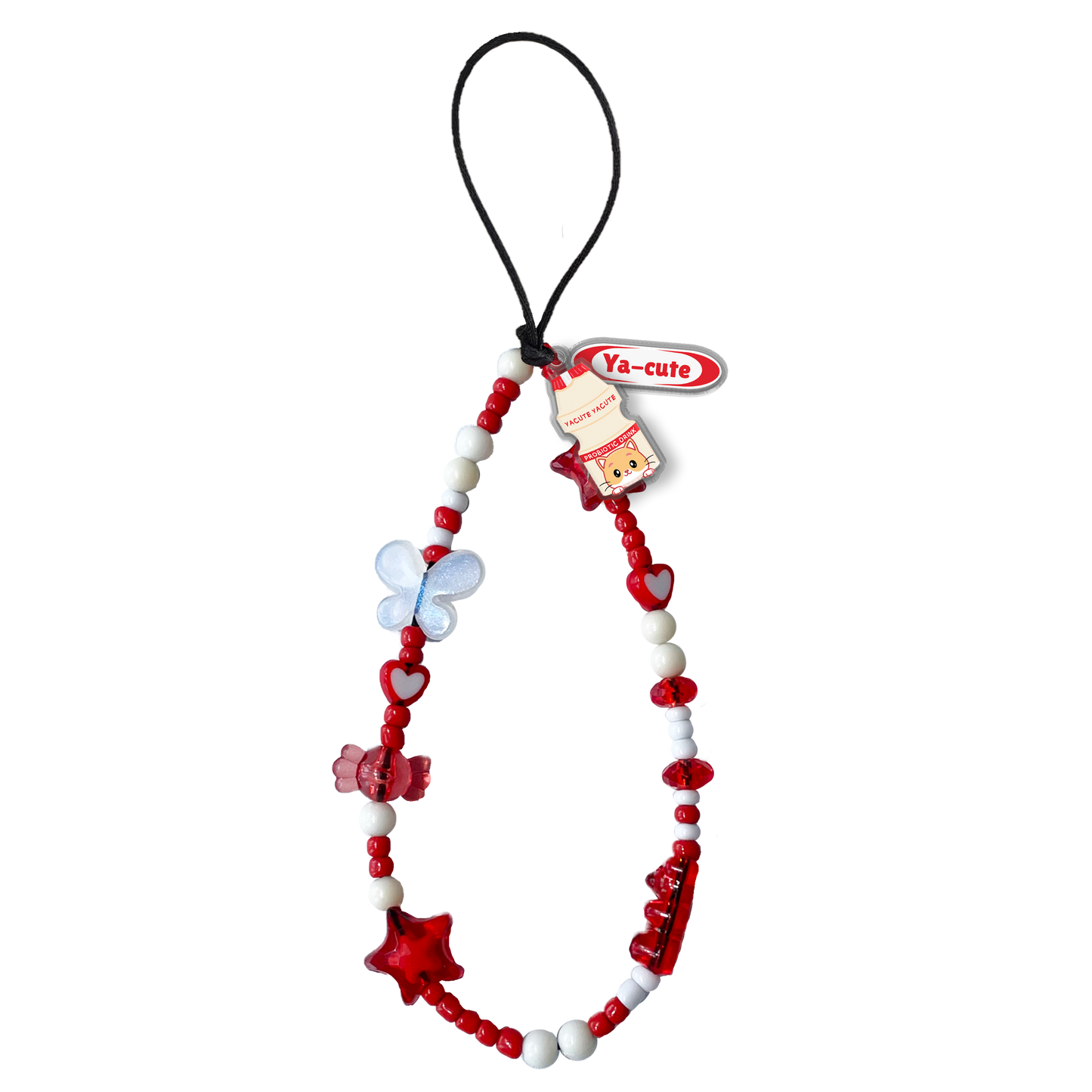 Beaded Strap with Acrylic Charm - Yacute Cat