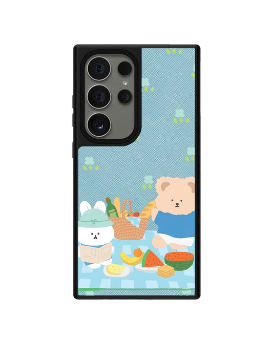 Android Leather Grip - Picnic Bear Blue