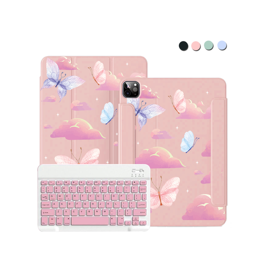 ฝาพับคีย์บอร์ดไร้สายสำหรับ iPad / Android - ลายผีเสื้อและเมฆ