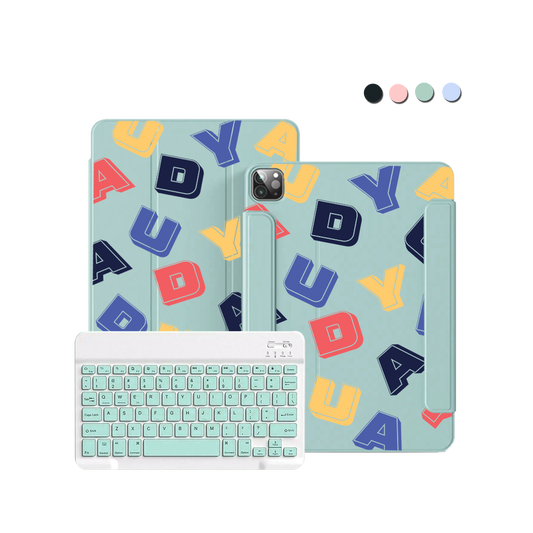 ฝาพับคีย์บอร์ดไร้สายสำหรับ iPad / Android - ลายโมโนแกรมสุดเท่
