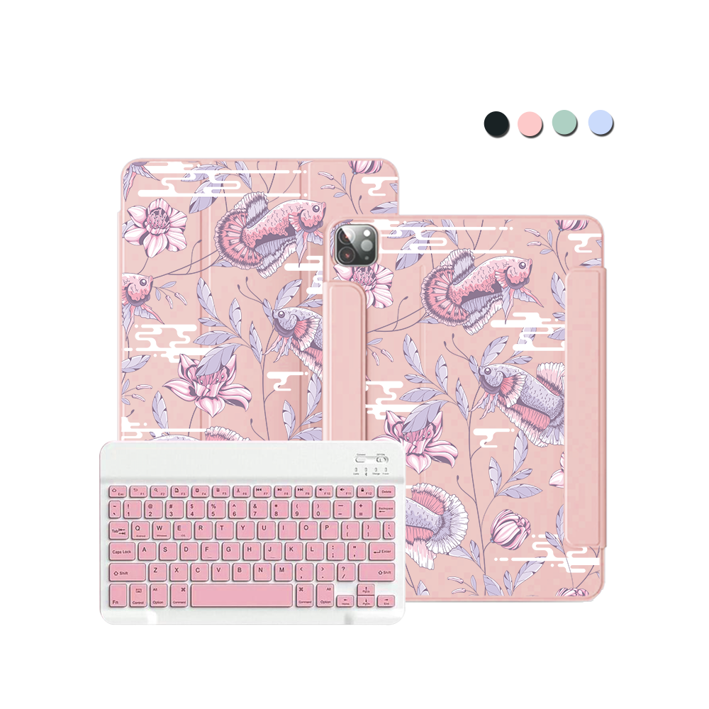 ฝาพับคีย์บอร์ดไร้สายสำหรับ iPad / Android Tab - ลายปลาและดอกไม้ 1.0