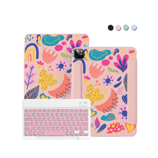 ฝาพับคีย์บอร์ดไร้สายสำหรับ iPad / Android - ลายดอกไม้