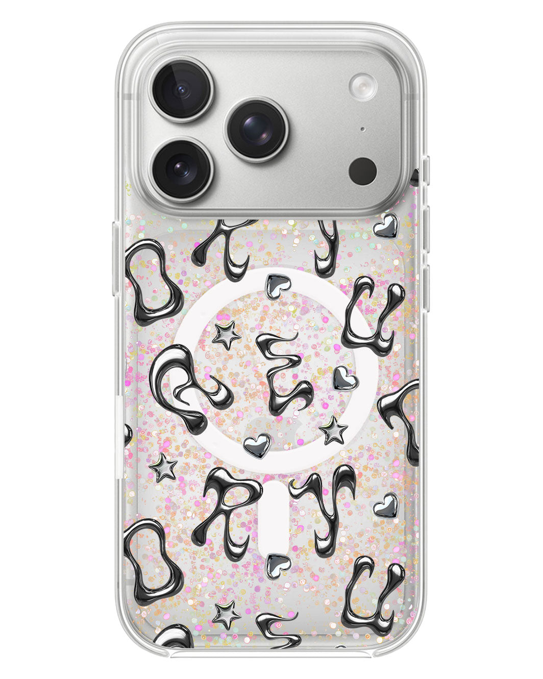 iPhone Glitter Case - Chrome Monogram 2.0