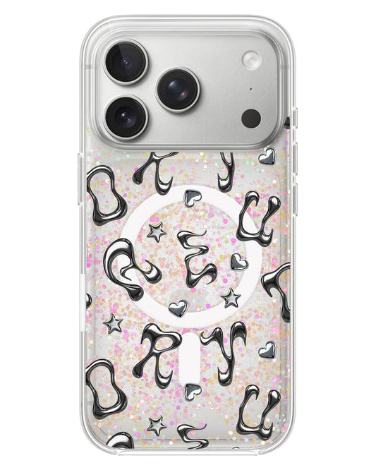 iPhone Glitter Case - Chrome Monogram 2.0