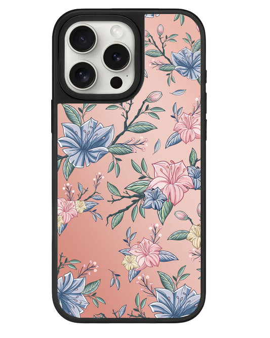 iPhone Mirror Grip - ลายดอกไม้สีชมพูและน้ำเงิน