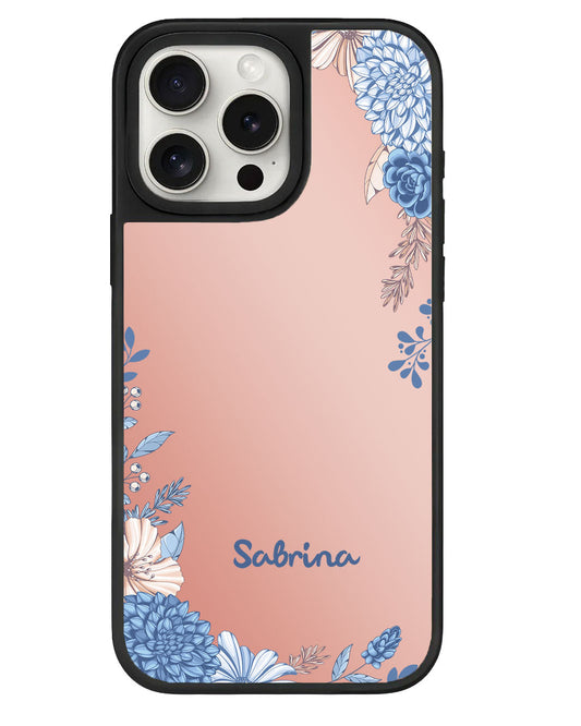 iPhone Mirror Grip - ลายดอกไม้สีน้ำเงิน