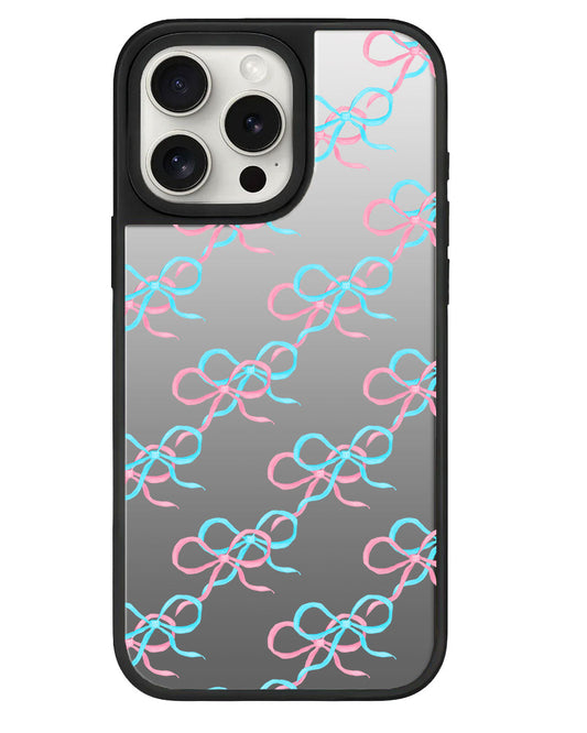 iPhone Mirror Grip - สีชมพู Coquette และโบว์สีน้ำเงิน
