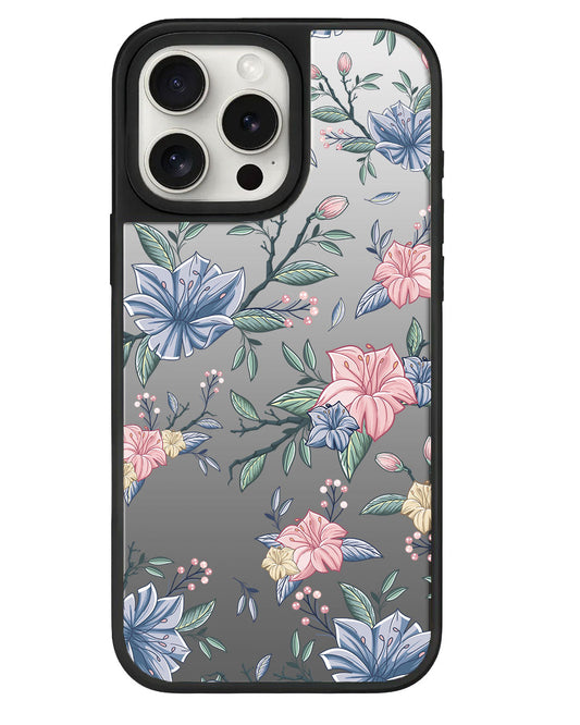 iPhone Mirror Grip - ลายดอกไม้สีชมพูและน้ำเงิน