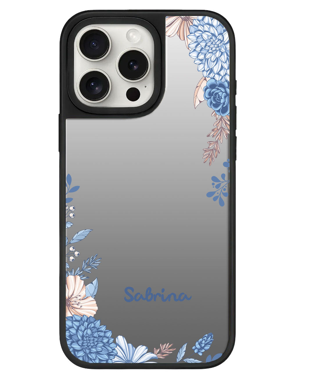 iPhone Mirror Grip - ลายดอกไม้สีน้ำเงิน