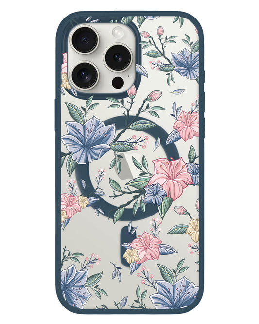 iPhone Rearguard Hybrid - สีชมพูและลายดอกไม้สีน้ำเงิน