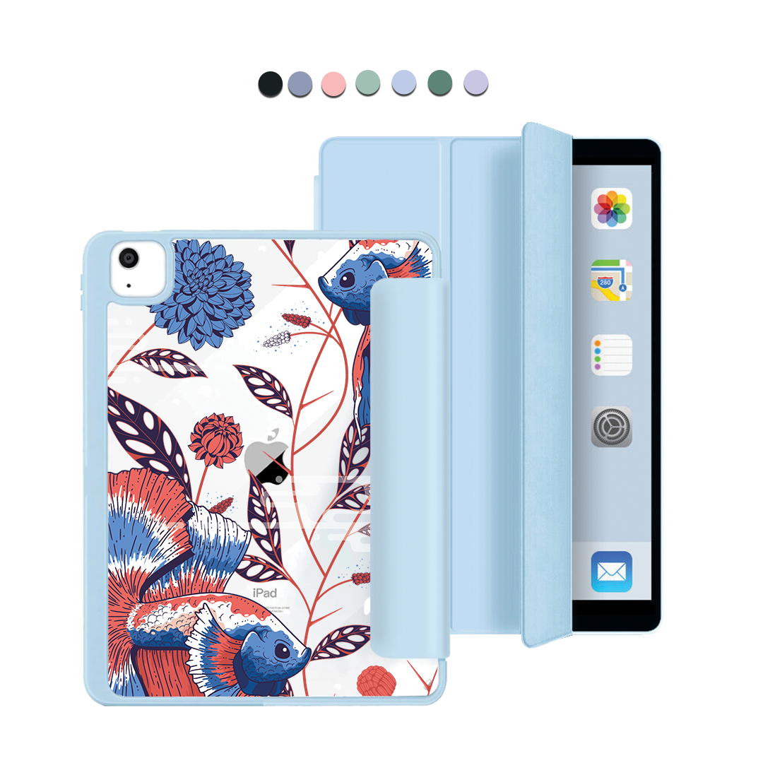 ฝาพับอะคริลิกสำหรับ iPad - ลายปลาและดอกไม้ 2.0
