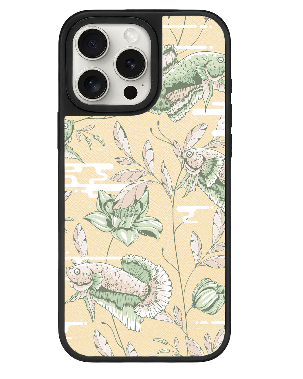เคสหนังสำหรับ iPhone - ลายปลาและดอกไม้ 6.0