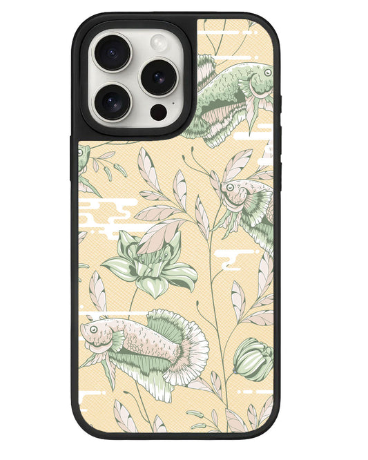 เคสหนังสำหรับ iPhone - ลายปลาและดอกไม้ 6.0