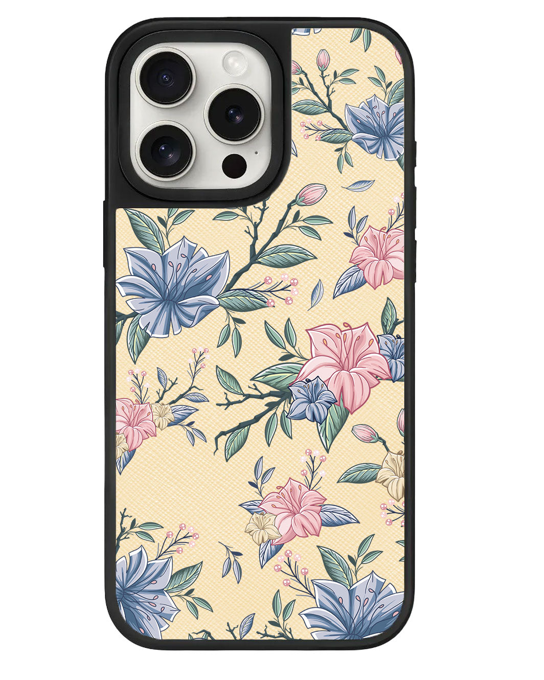 ที่จับหนังสำหรับ iPhone - ลายดอกไม้สีชมพูและน้ำเงิน