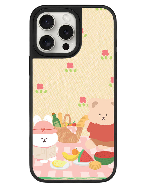 ปลอกหุ้มหนังสำหรับ iPhone - Picnic Bear สีชมพู