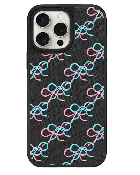 ที่จับหนังสำหรับ iPhone - สีชมพู Coquette และโบว์สีน้ำเงิน