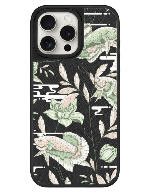เคสหนังสำหรับ iPhone - ลายปลาและดอกไม้ 6.0