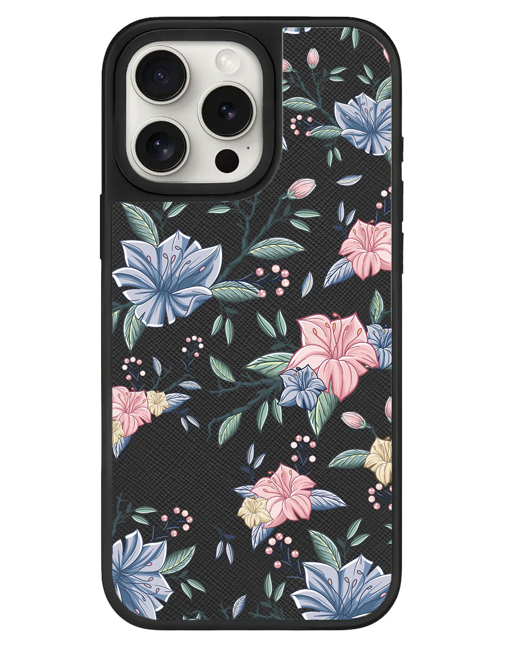ที่จับหนังสำหรับ iPhone - ลายดอกไม้สีชมพูและน้ำเงิน