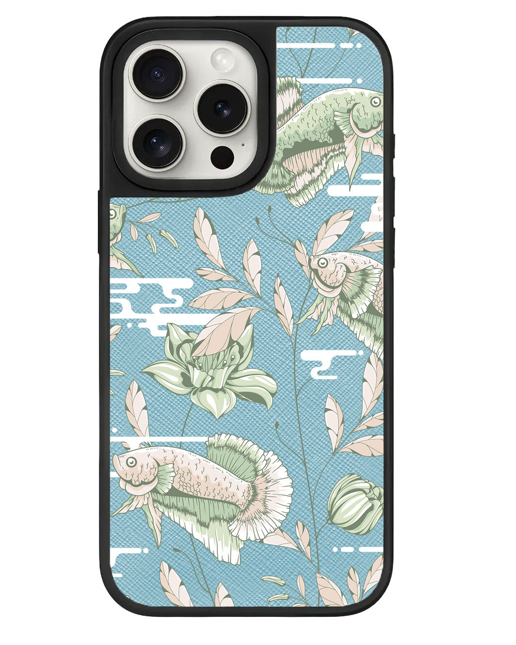 เคสหนังสำหรับ iPhone - ลายปลาและดอกไม้ 6.0