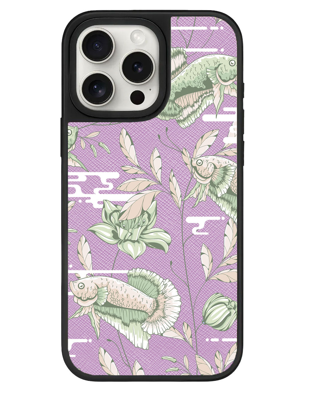เคสหนังสำหรับ iPhone - ลายปลาและดอกไม้ 6.0