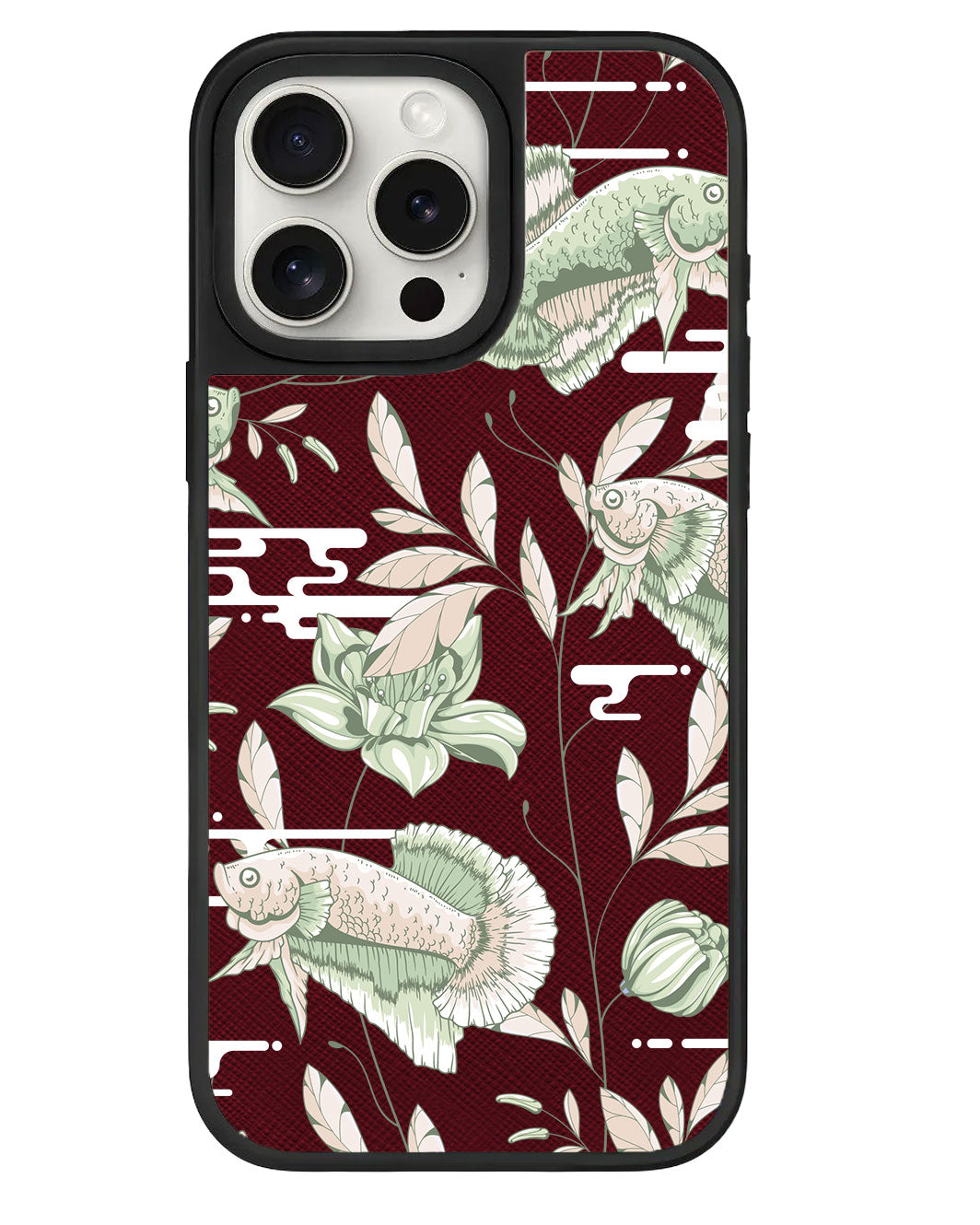 เคสหนังสำหรับ iPhone - ลายปลาและดอกไม้ 6.0