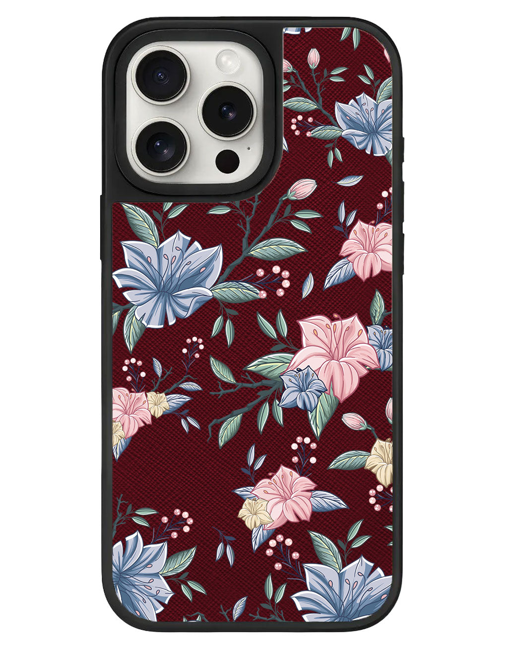 ที่จับหนังสำหรับ iPhone - ลายดอกไม้สีชมพูและน้ำเงิน