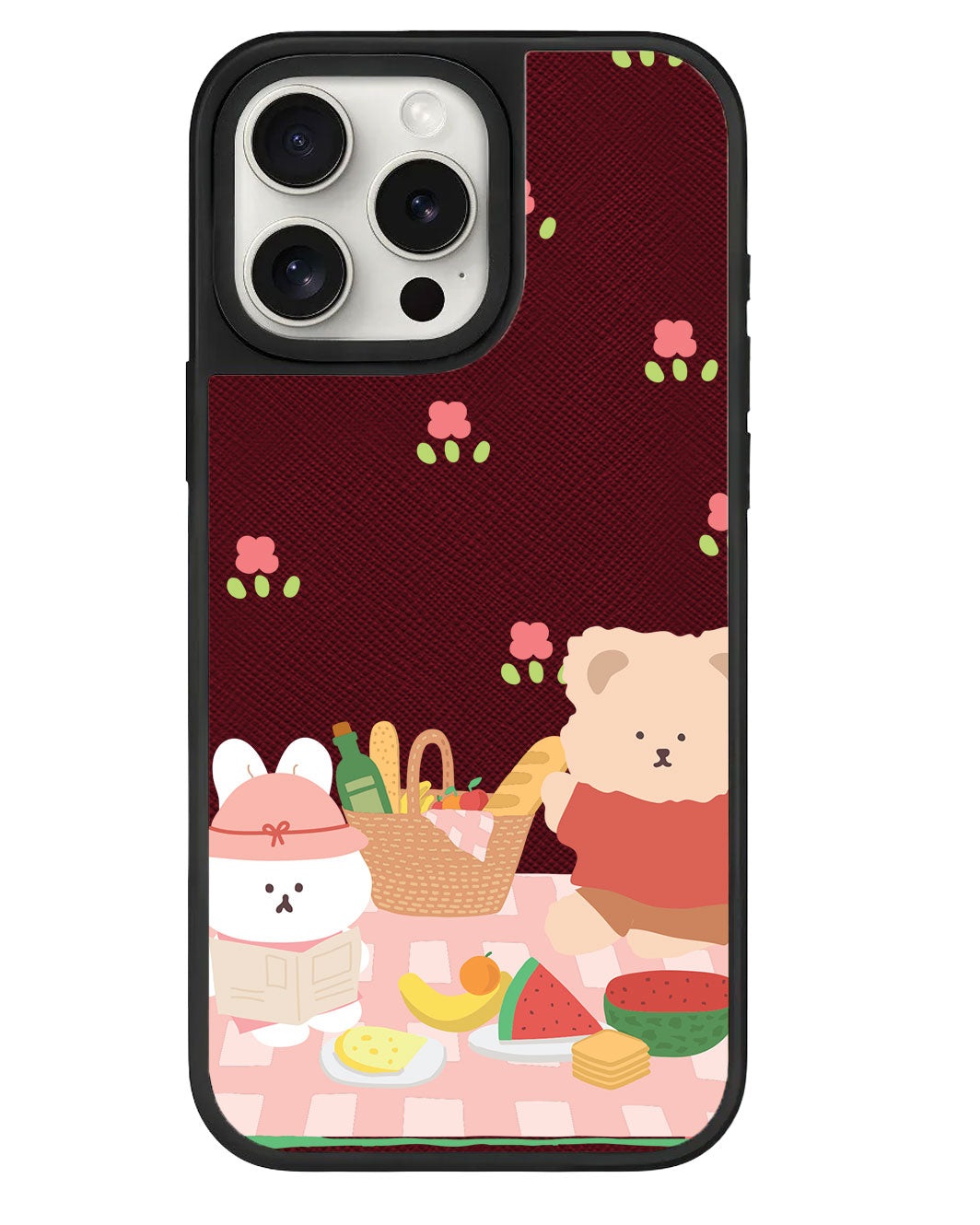ปลอกหุ้มหนังสำหรับ iPhone - Picnic Bear สีชมพู