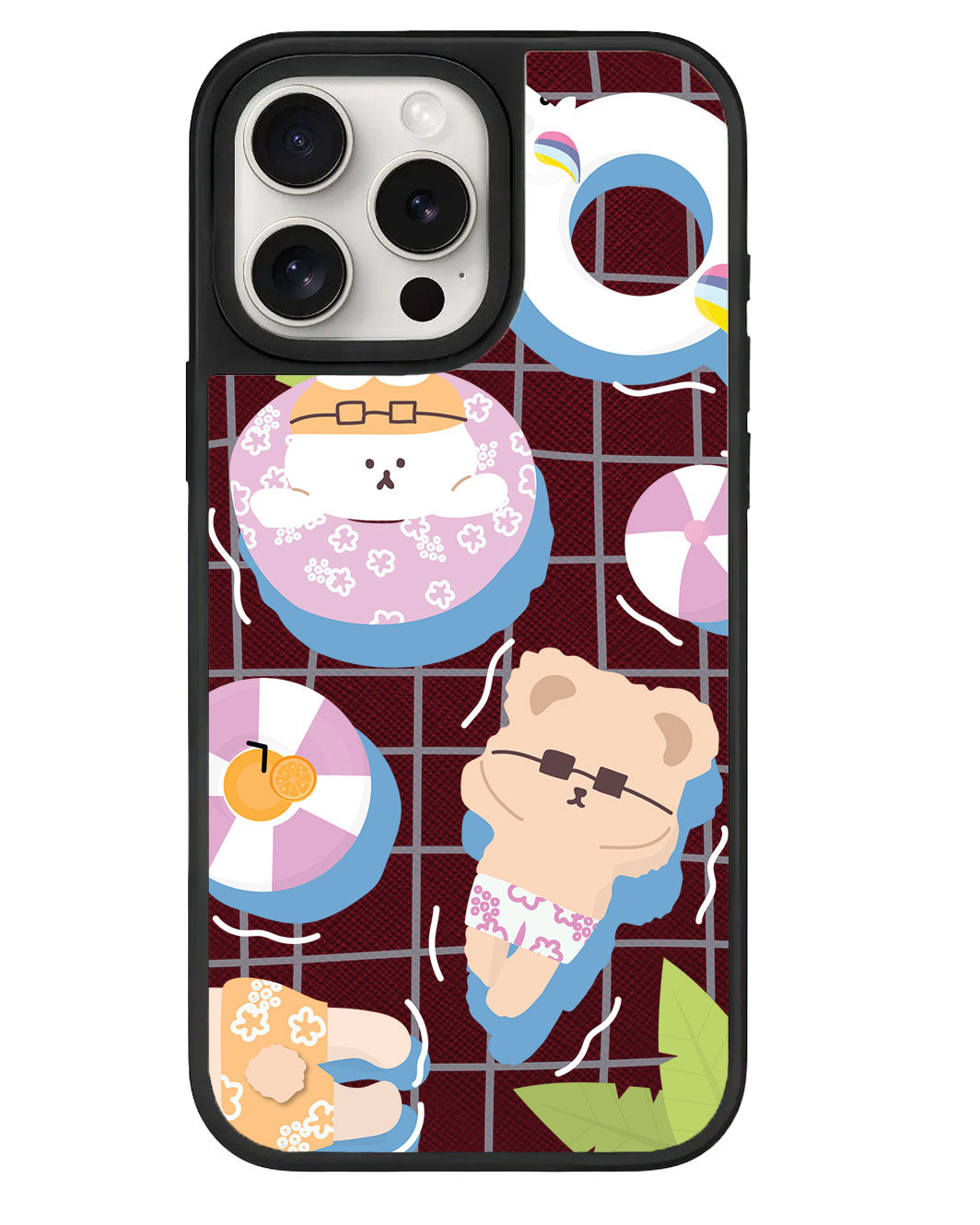 ปลอกหุ้มหนังสำหรับ iPhone - สีชมพู Pool Party