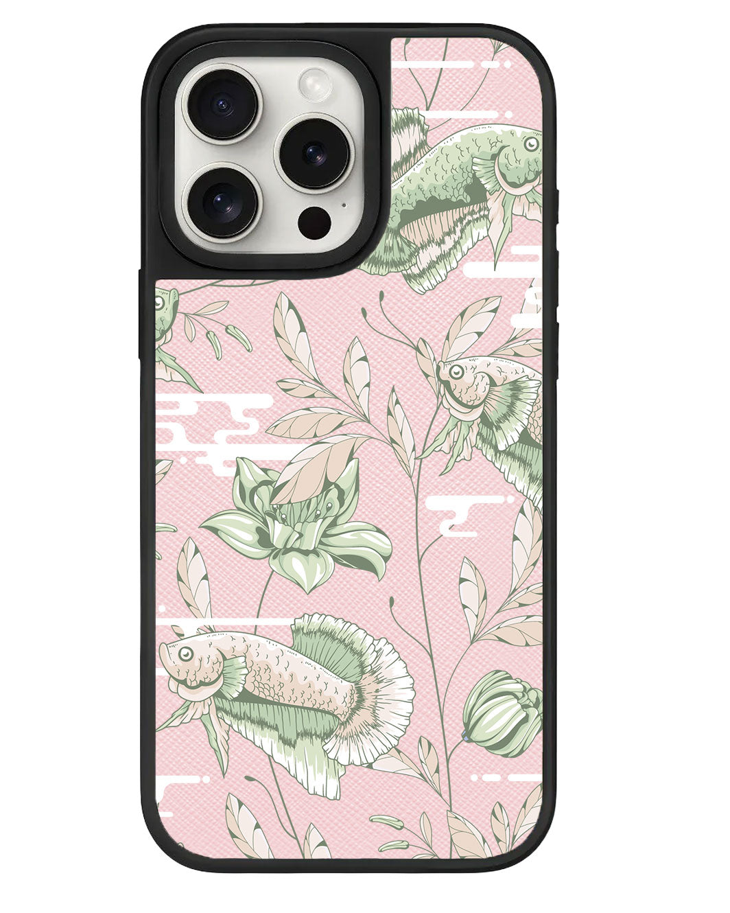 เคสหนังสำหรับ iPhone - ลายปลาและดอกไม้ 6.0